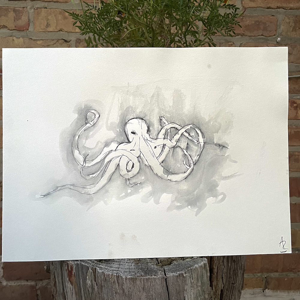 Depths of Grace (Octopus Drawing and Watercolor)
